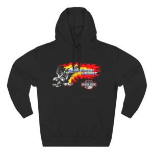 Black Benson Boone hoodie front with eagle and flames American Heart
