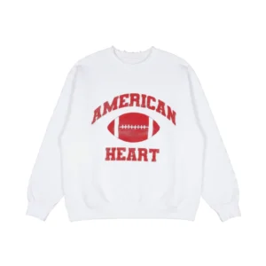 White Benson Boone sweatshirt front with American Heart football print