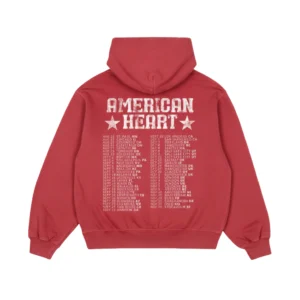 Washed red Benson Boone American Heart Tour hoodie back with dates