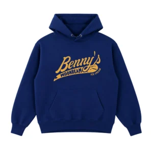 Navy Benny's Moonbeam Ice Cream Benson Boone hoodie front with golden logo