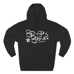 Black Benson Boone Handwritten hoodie front with hand-drawn name and star
