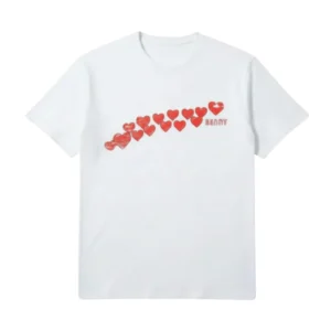 White Benson Boone t-shirt front with row of red hearts