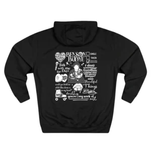 Black Benson Boone Hoodie back with lyric doodle collage art