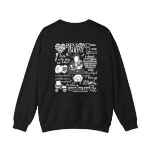 Black Benson Boone Sweatshirt back with lyric doodle collage art