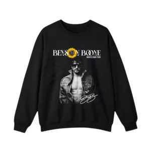 Black Benson Boone Sweatshirt with denim jacket portrait front print