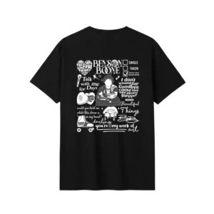 Black Benson Boone T-Shirt back with lyric doodle collage art