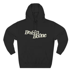 Black Benson Boone hoodie front with retro logo text