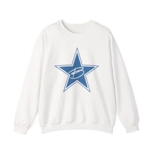 White Benson Boone sweatshirt with blue star B monogram front print