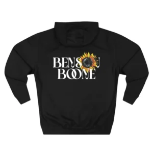 Black Benson Boone hoodie back with name and sunflower