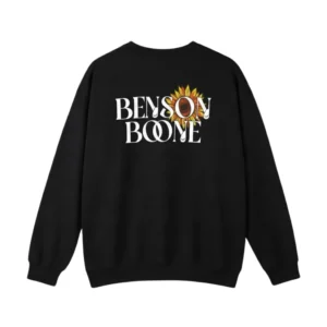 Black Benson Boone sweatshirt with name and sunflower logo front print