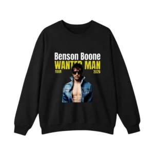 Black Benson Boone Wanted Man Tour denim photo front print sweatshirt