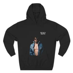 Black Benson Boone Hoodie with denim jacket portrait front print
